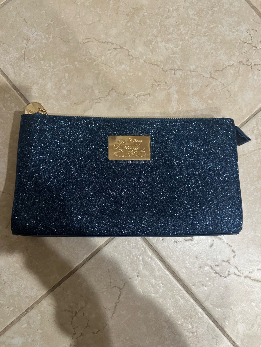 Beauty & The Beast Navy Blue Make Up Bag with Gold Plate